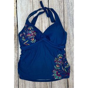 Athleta Halter Neck Swim Top Size‎ 34 D/DD Blue Floral Tankini